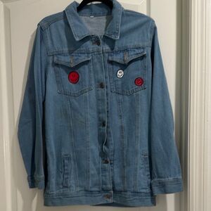 Blue Denim Jacket with Smiley Patches